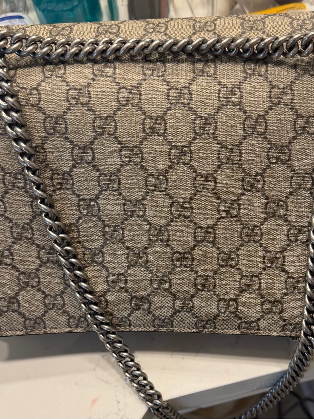 Gucci Beige GG Supreme Dionysus Shoulder Bag with Gold Hardware - Picture 9 of 13